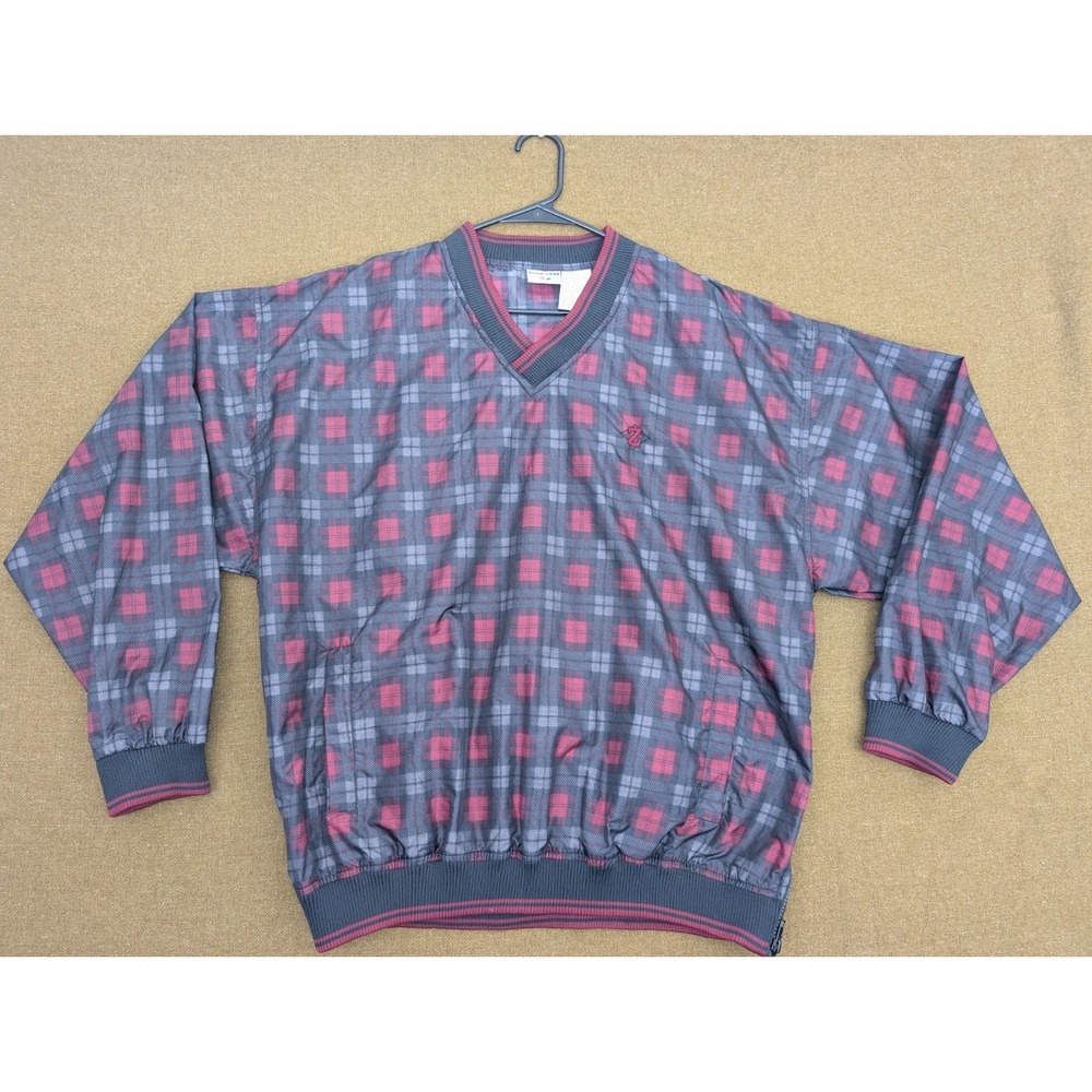 Vintage Jerzees Black-Purple Long Sleeve Pullover Men's Size Large Plaid Golf